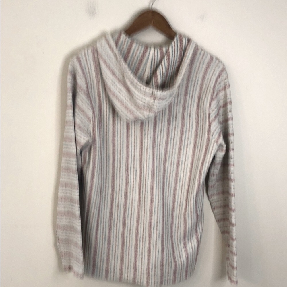 Lucky Brand boho striped hoodie sweatshirt neutral tones beach resort vibes SZ M - Picture 2 of 9